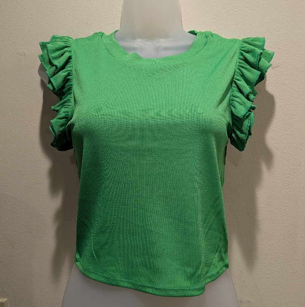Forever 21 Green Ruffle Sleeve Top Size Small